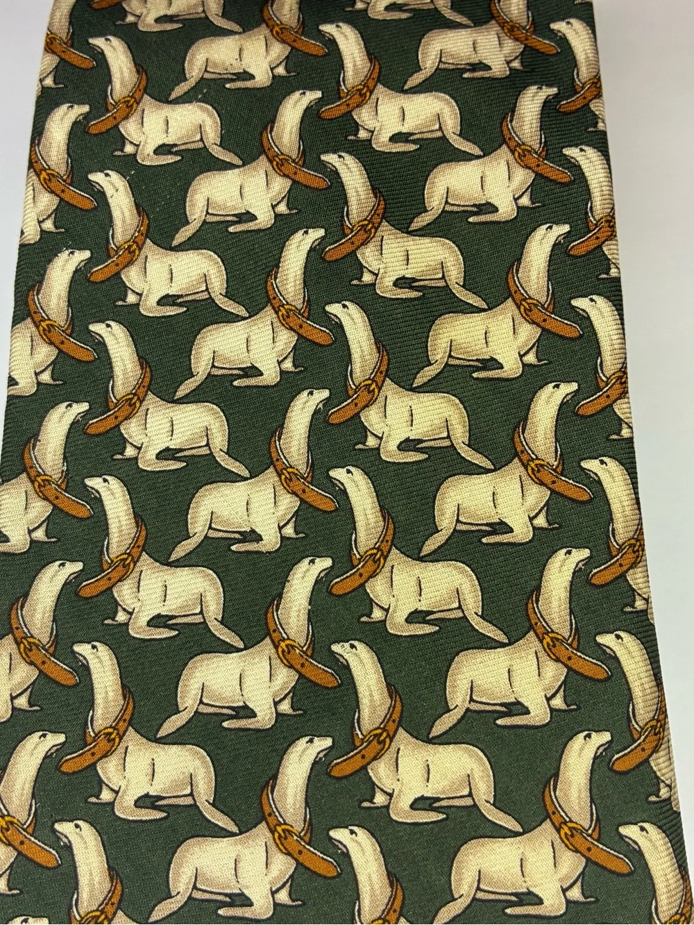 Brooks Brothers Makers Silk Tie Vintage Green Sea Lion Seal Animal Print Preppy